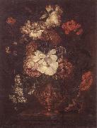 unknow artist Still life of Roses,Carnations,Daisies,peonies and convulvuli in a gilt vase,upon a stone ledge